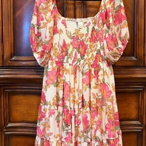 Flying Tomato Floral Dress in Pink and Orange size 1X